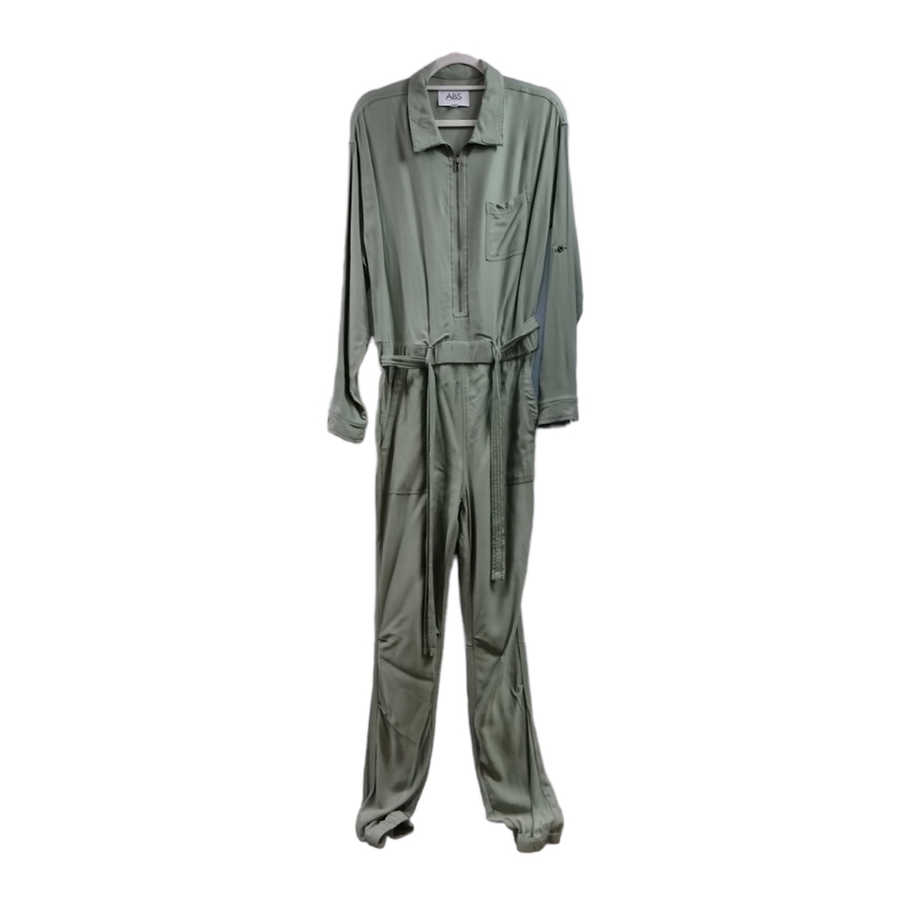 ABS ALLEN SCHWARTZ Utility Jumpsuit Army Green Roll Tab Sleeve Waist Belt SIZE L
